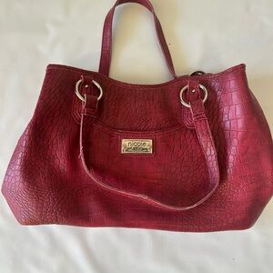 Nicole By Nicole Miller Red Alligator Style Leather Hand Bag